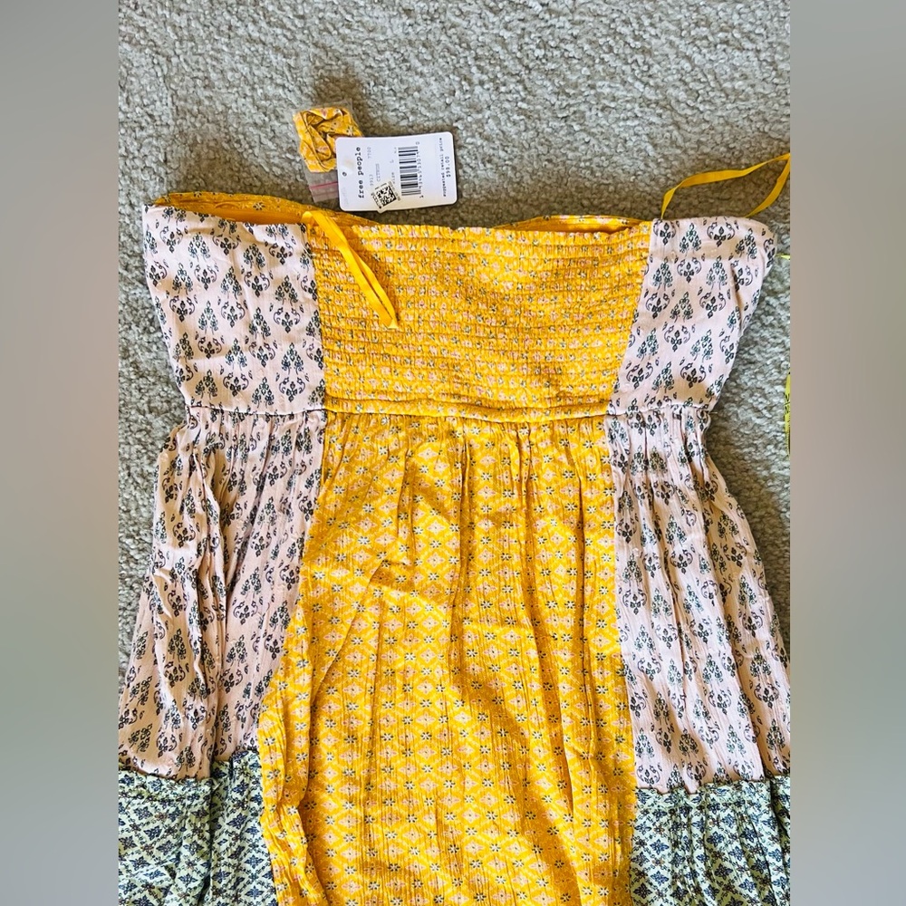 NWT Free People Strapless Ruched Cocktail Dress in Yellow and Green - Picture 12 of 12
